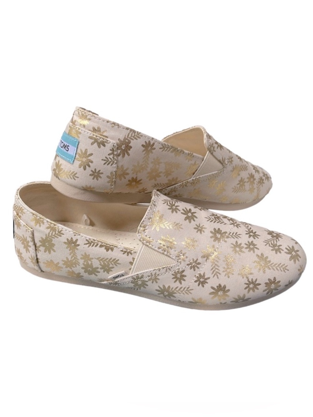 TOMS Alpargata Floral Blooms Gold Foil Espadrille Slip-On Walking Flats 6.5 New